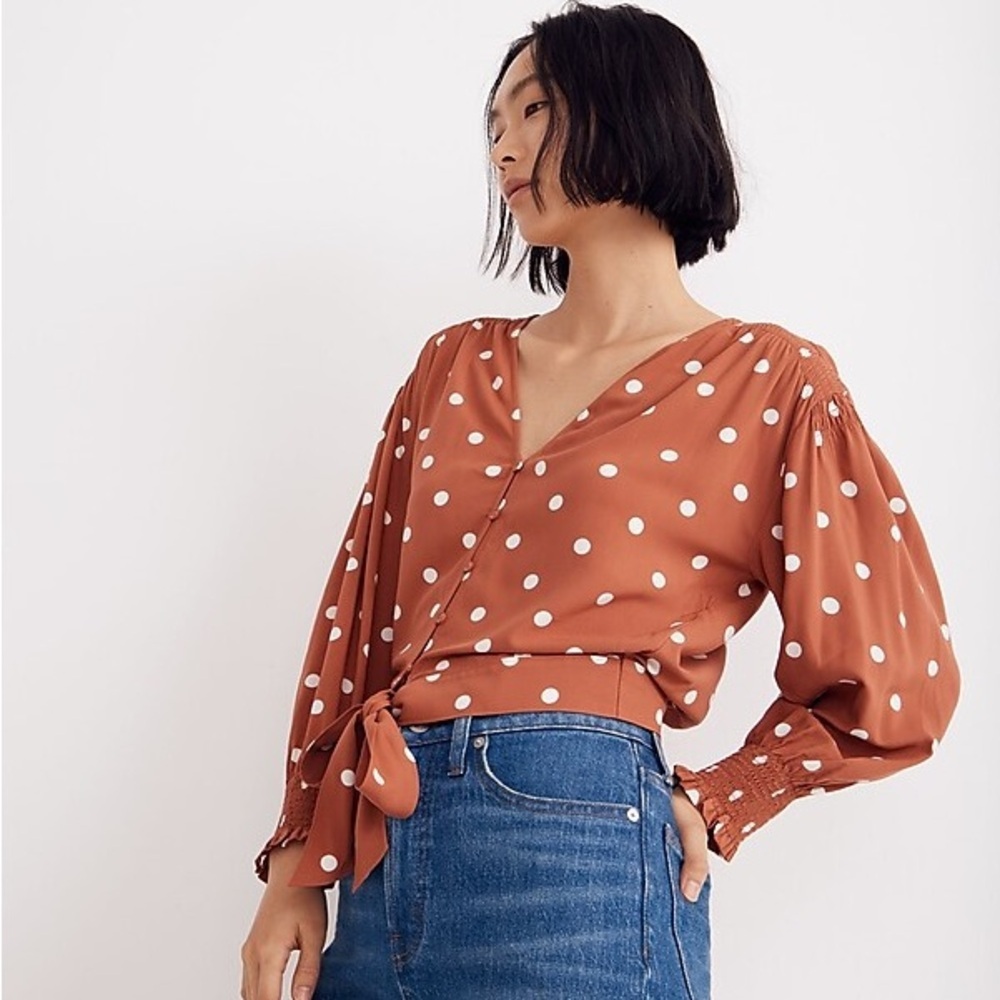Madewell Brown Polka Dot Button Down Shirt
